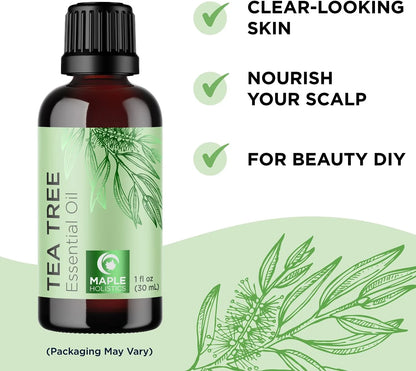 Pure Tea Tree Oil for Skin - 100% Pure Tea Tree Essential Oil for Scalp Care Aromatherapy and Natural Cleaning Solution - Super Potent AAA Non GMO Australian Tea Tree Oil for Hair Skin and Nails