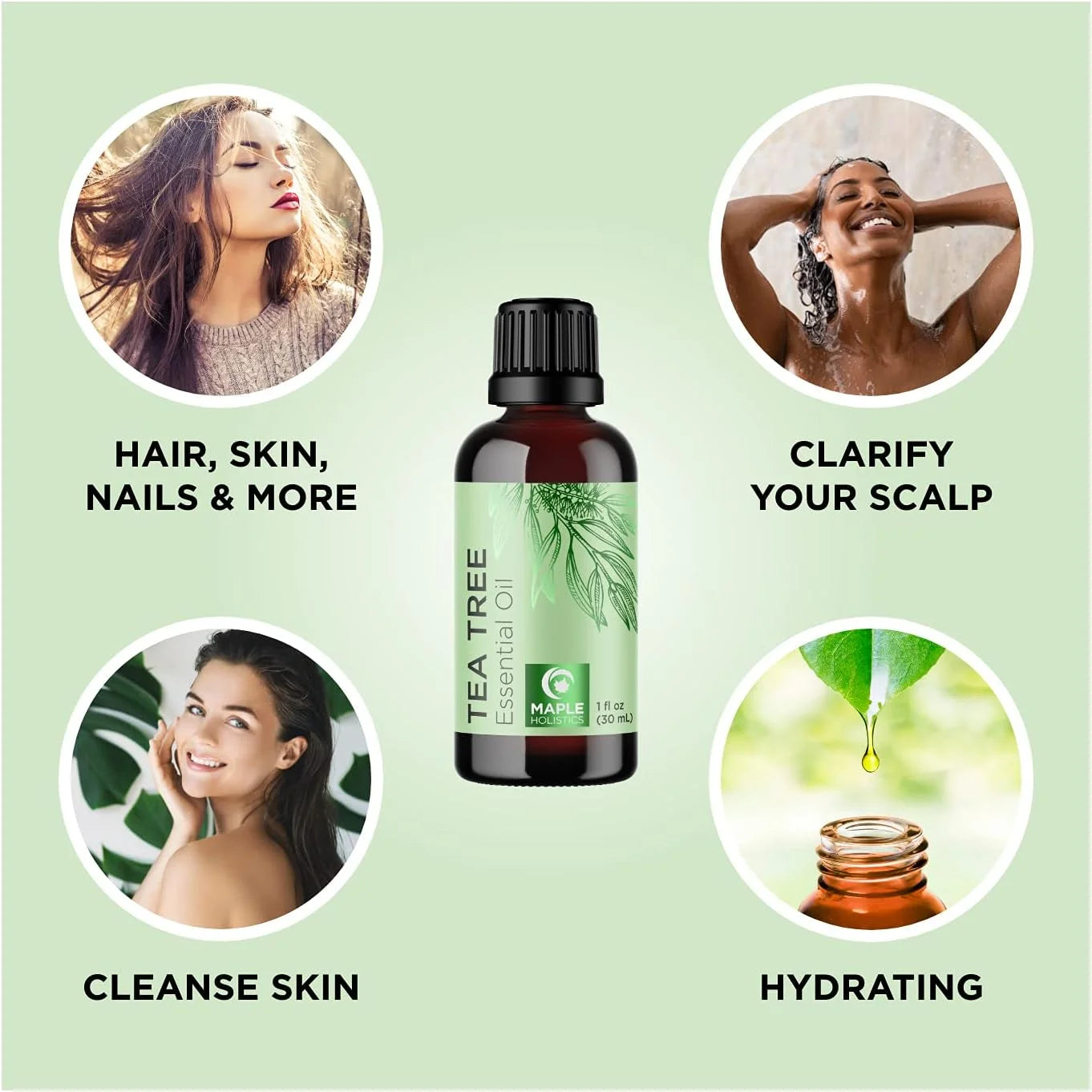 Pure Tea Tree Oil for Skin - 100% Pure Tea Tree Essential Oil for Scalp Care Aromatherapy and Natural Cleaning Solution - Super Potent AAA Non GMO Australian Tea Tree Oil for Hair Skin and Nails